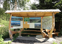 Originell gestaltete Übersichtstafel ins Mühlbachtal